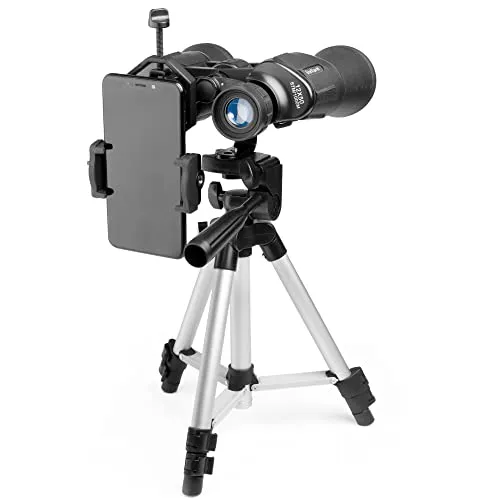 12x50 HD Full Size Binoculars for Adults with Photography Kit - Smartphone Adapter Universal Tripod Carrying Bag & Strap for Bird Watching Hunting Stargazing Sporting & Sightseeing