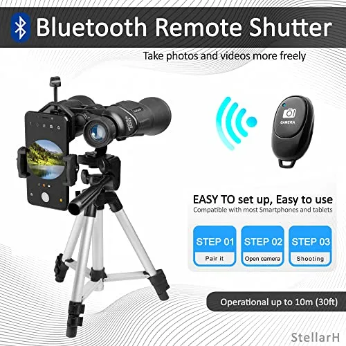 12x50 HD Full Size Binoculars for Adults with Photography Kit - Smartphone Adapter Universal Tripod Carrying Bag & Strap for Bird Watching Hunting Stargazing Sporting & Sightseeing