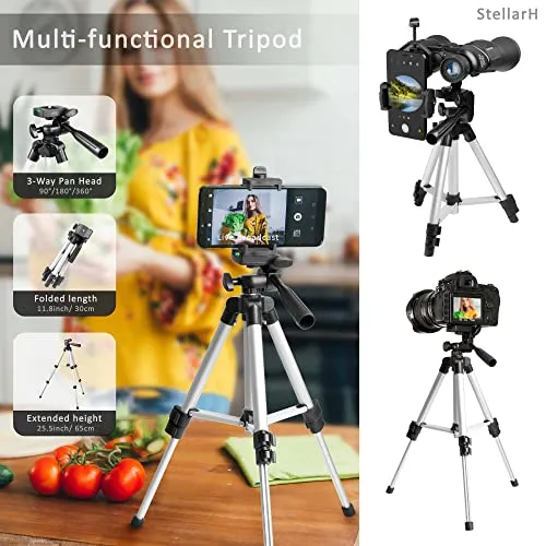 12x50 HD Full Size Binoculars for Adults with Photography Kit - Smartphone Adapter Universal Tripod Carrying Bag & Strap for Bird Watching Hunting Stargazing Sporting & Sightseeing