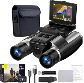2.4" LCD Digital Binoculars with Camera for Adults, 12x32 48MP 2.5K Video Photo Recoder for Bird Watching Hunting Concerts and Sports Games 32G