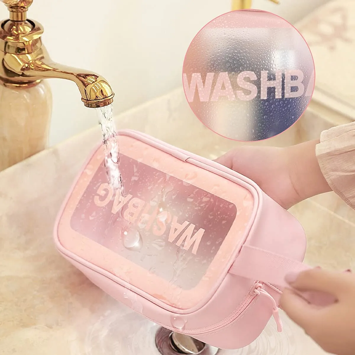 3-Piece Clear Travel Makeup Bag Set – Waterproof PVC Toiletry Organizer with Handles & Zipper, TSA-Approved Transparent Cosmetic Pouch for Women (Pink)