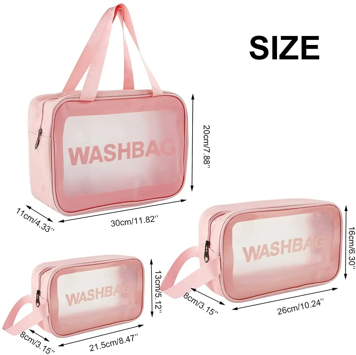3-Piece Clear Travel Makeup Bag Set – Waterproof PVC Toiletry Organizer with Handles & Zipper, TSA-Approved Transparent Cosmetic Pouch for Women (Pink)