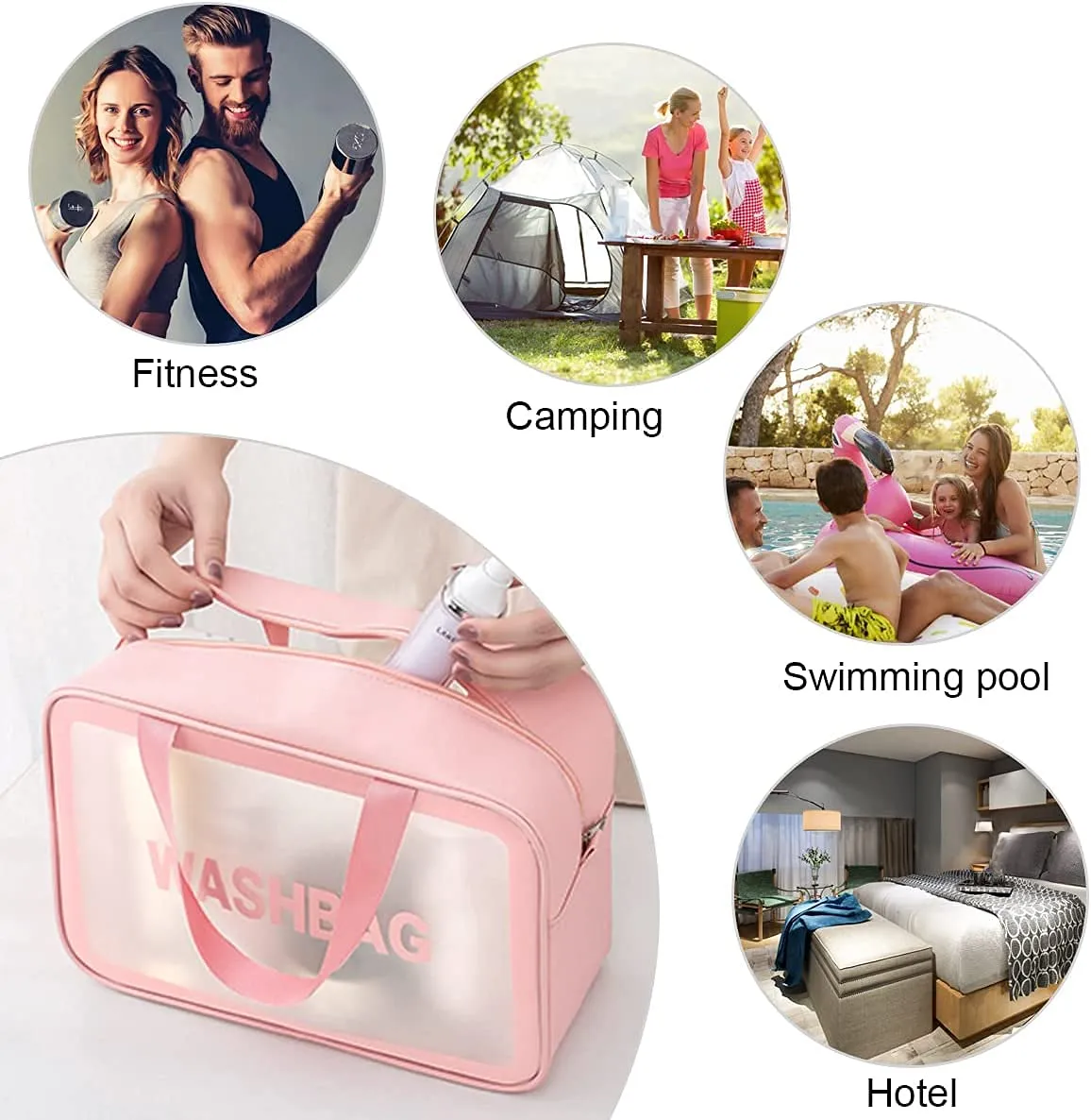 3-Piece Clear Travel Makeup Bag Set – Waterproof PVC Toiletry Organizer with Handles & Zipper, TSA-Approved Transparent Cosmetic Pouch for Women (Pink)