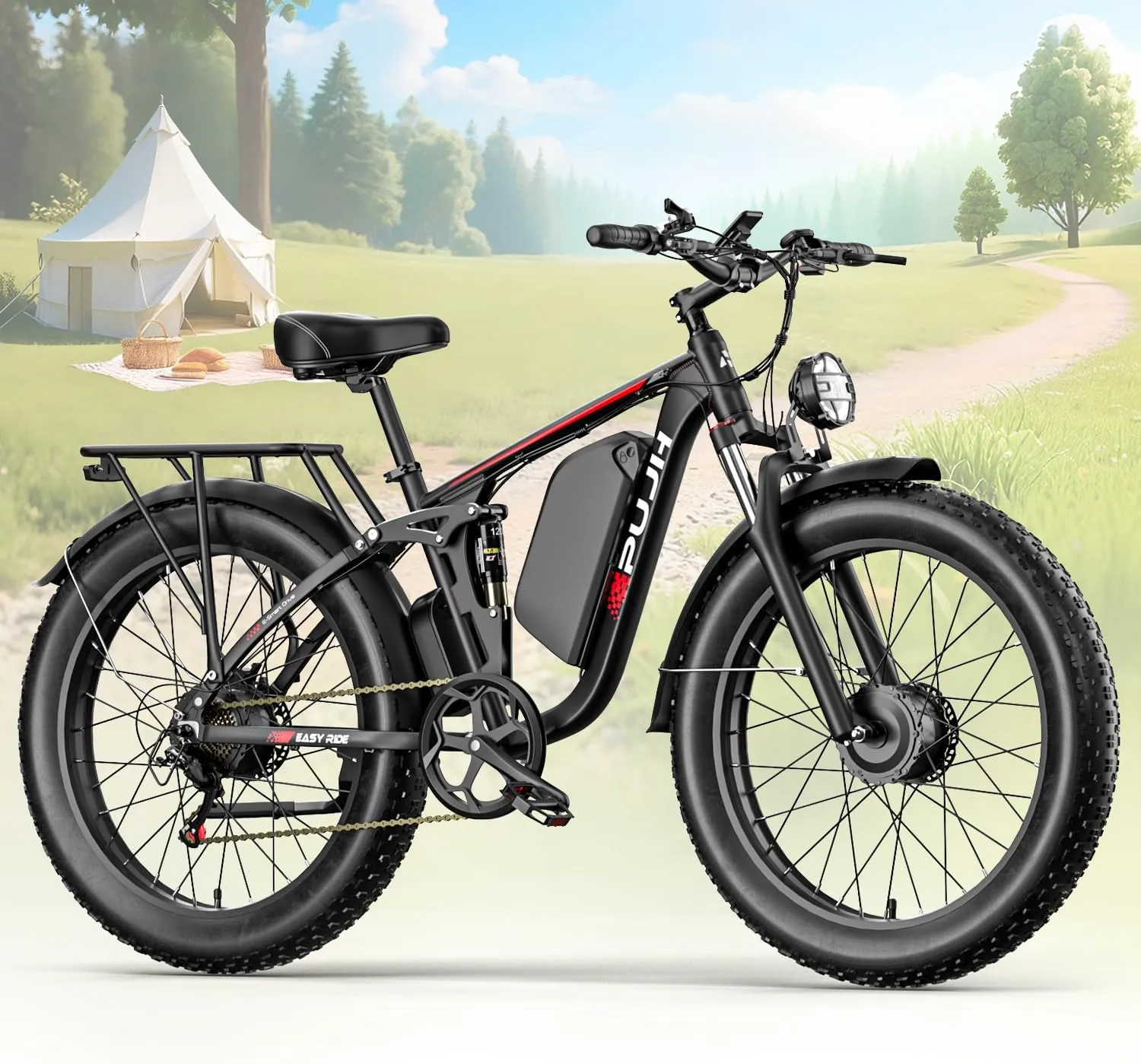 3000W Dual Motors Electric Bike for Adults, 52V 25Ah 26" Fat Tire Fast 36 mph up to 100 Miles Full Suspension Hydraulic Brake Class 3 AWD Off Road Mountain Hunting Ebike