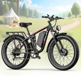 3000W Dual Motors Electric Bike for Adults, 52V 25Ah 26" Fat Tire Fast 36 mph up to 100 Miles Full Suspension Hydraulic Brake Class 3 AWD Off Road Mountain Hunting Ebike