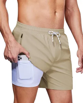 Alimens & Gentle Mens Swim Trunks 5" with Compression Linner Swim Shorts with Zipper Pocket Quick Dry Board Shorts for Men