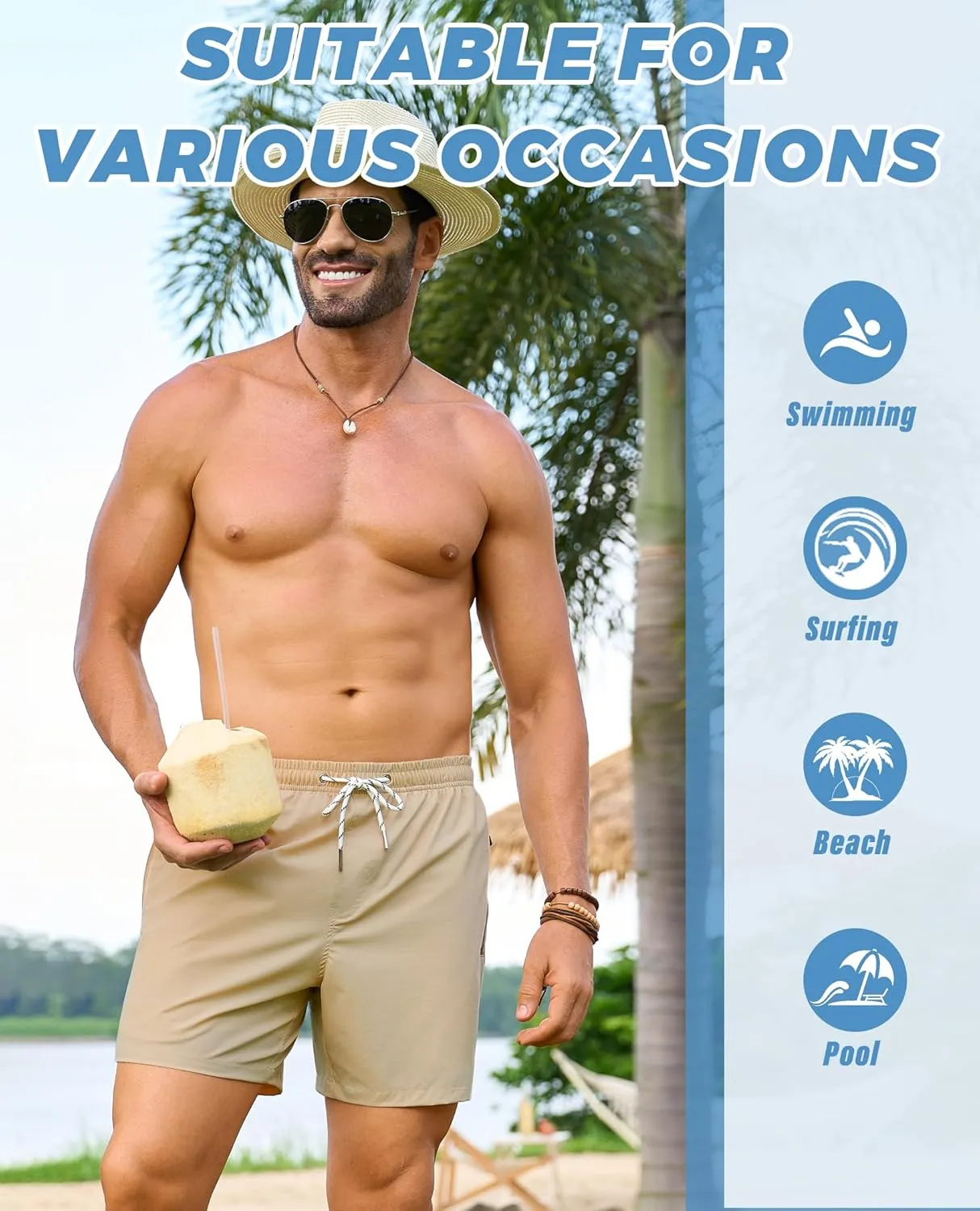 Alimens & Gentle Mens Swim Trunks 5" with Compression Linner Swim Shorts with Zipper Pocket Quick Dry Board Shorts for Men