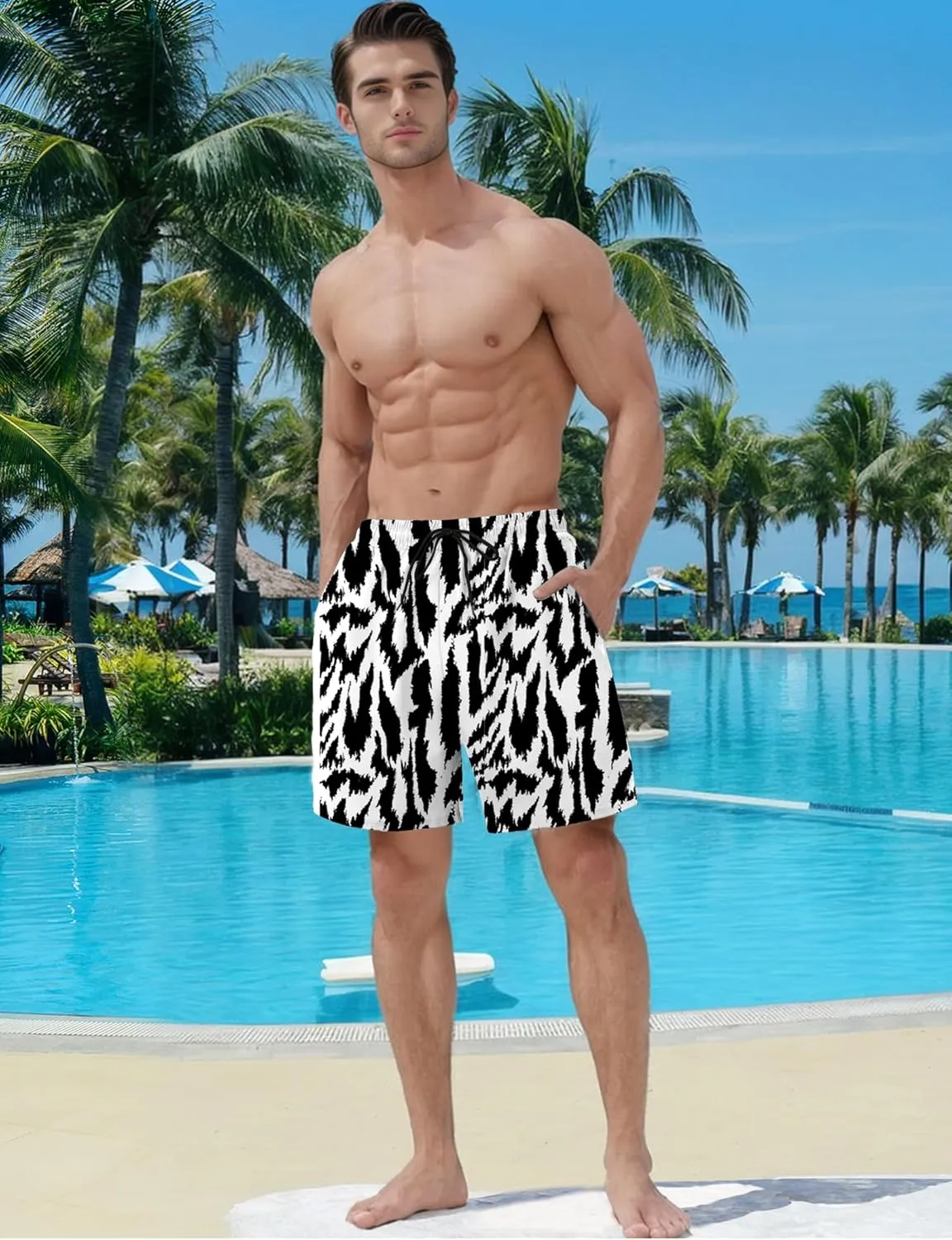 Buauty Mens Swim Trunks with Compression Liner 5 Inch Inseam Quick Dry Swim Shorts Mens Swimsuit Board Shorts with Pockets
