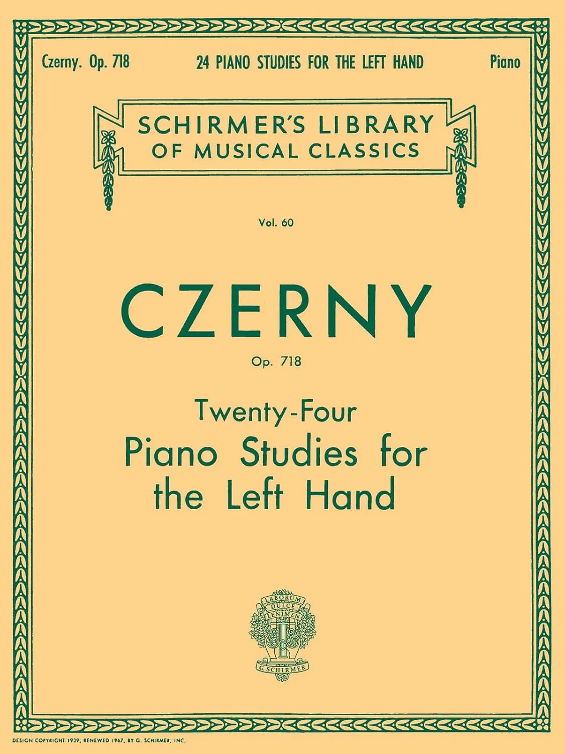 Czerny: Twenty-Four Piano Studies for the Left Hand, Op. 718 (Schirmer's Library of Musical Classics) Paperback  November 1, 1986