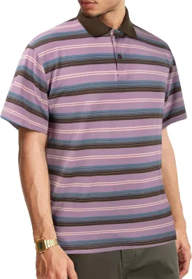 Derminpro Men's Stripe Polo Shirts Short Sleeve Loose Fit Collared T-Shirts