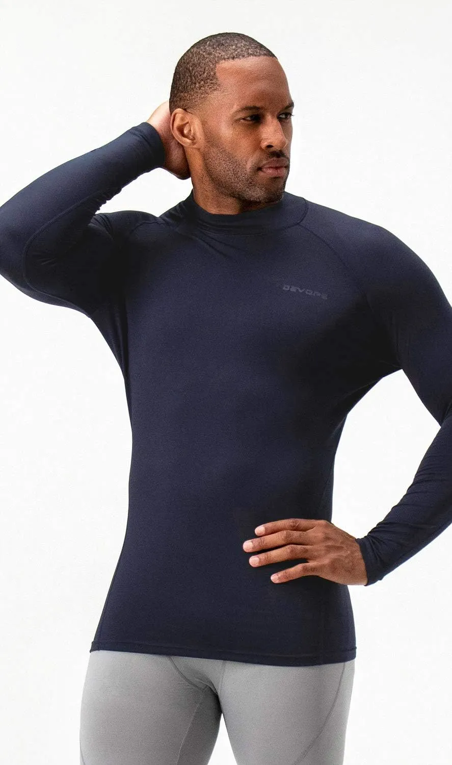 DEVOPS 2 Pack Men's Thermal Turtle Mock Neck Shirts, Compression Long Sleeve Tops and Hoodies