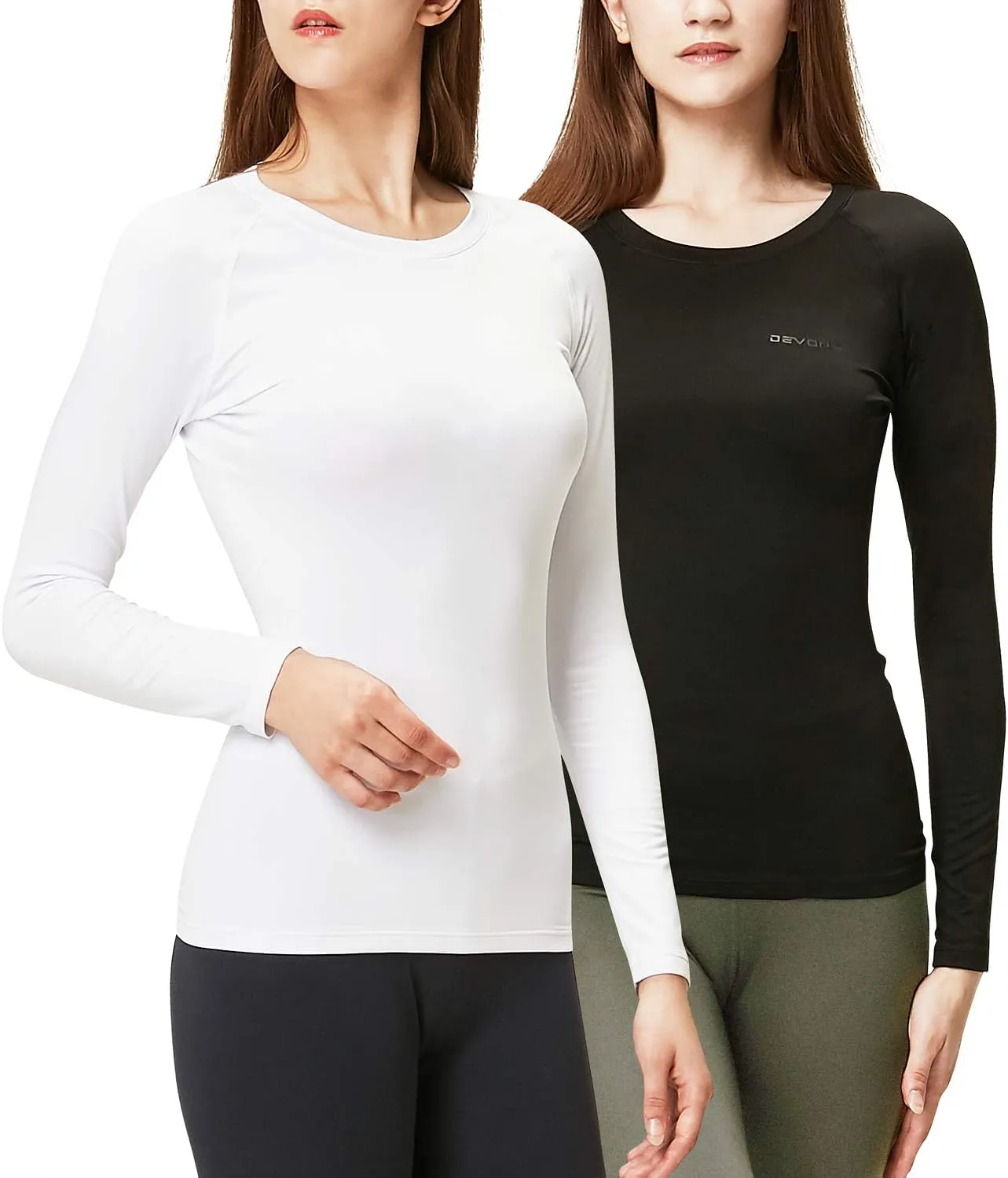 DEVOPS Women's 2 Pack Thermal Long Sleeve Shirts Compression Baselayer Tops