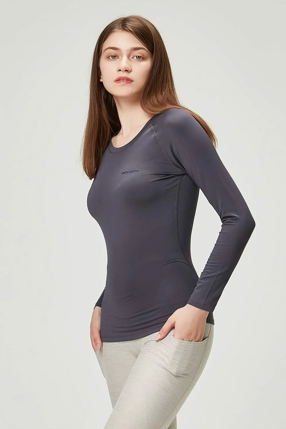 DEVOPS Women's 2 Pack Thermal Long Sleeve Shirts Compression Baselayer Tops