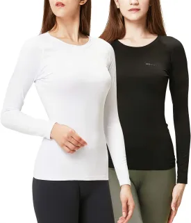 DEVOPS Women's 2 Pack Thermal Long Sleeve Shirts Compression Baselayer Tops