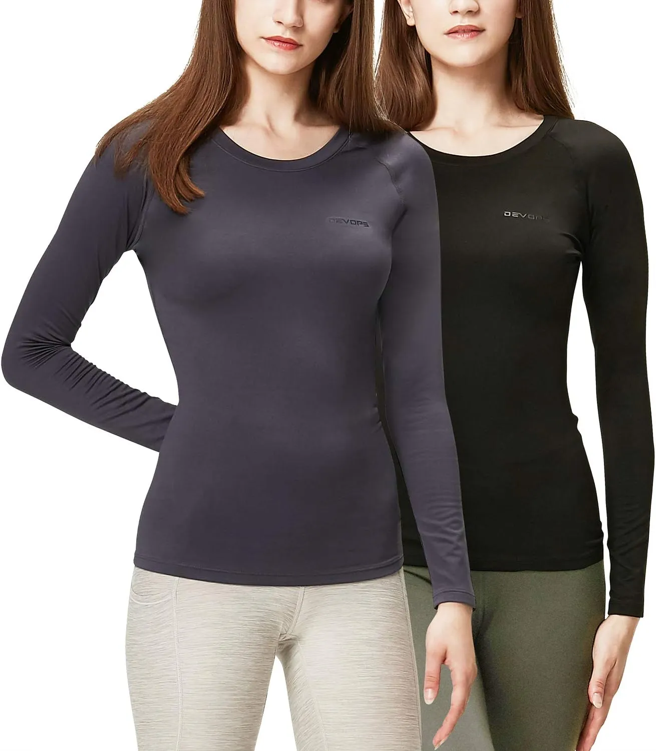 DEVOPS Women's 2 Pack Thermal Long Sleeve Shirts Compression Baselayer Tops