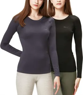 DEVOPS Women's 2 Pack Thermal Long Sleeve Shirts Compression Baselayer Tops