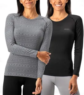 DEVOPS Women's 2 Pack Thermal Long Sleeve Shirts Compression Baselayer Tops