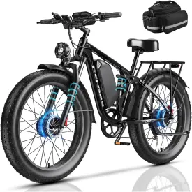 Electric Bike for Adults, 40MPH E Bikes for Men, 3000/5000W Peak Dual Motor ebike, 52V 23AH Battery, 100 Miles Range Ebike26 Fat Tire, Full Suspension, Hydraulic Disc Brake, UL Certified