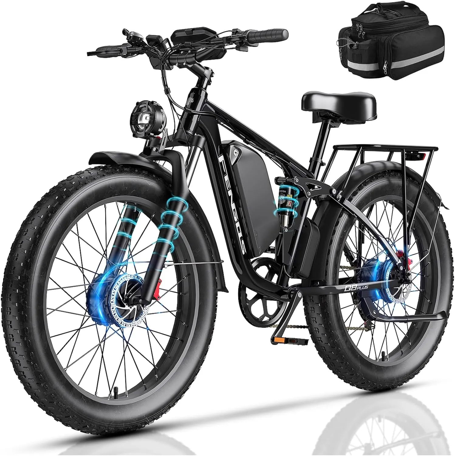 Electric Bike for Adults, 40MPH E Bikes for Men, 3000/5000W Peak Dual Motor ebike, 52V 23AH Battery, 100 Miles Range Ebike26 Fat Tire, Full Suspension, Hydraulic Disc Brake, UL Certified