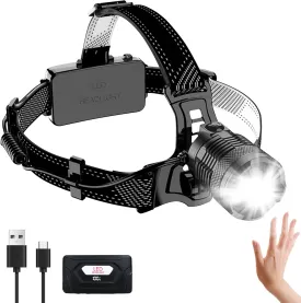 Headlamp Rechargeable -100,000LM Bright LED Head Lamp, 40H Runtime, Waterproof Head Lights for Forehead, 3Mode Headlight 90 Adjustable & Zoomable Headlamps for Adults Camping Fishing Hiking
