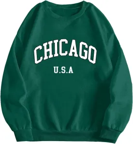 Hilinker Women's Casual Loose Long Sleeve Sweatshirts Graphic Crewneck Pullover Tops