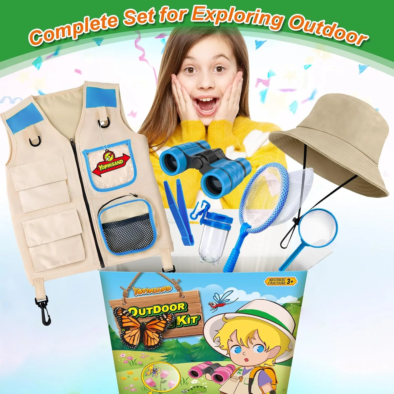 Kids Explorer Kit & Bug Catcher Kit, Kids Camping Gear for Kids, Outdoor Exploration Set with Vest & Hat, Ideal Outdoor Camping Adventure Toys for Boys Girls