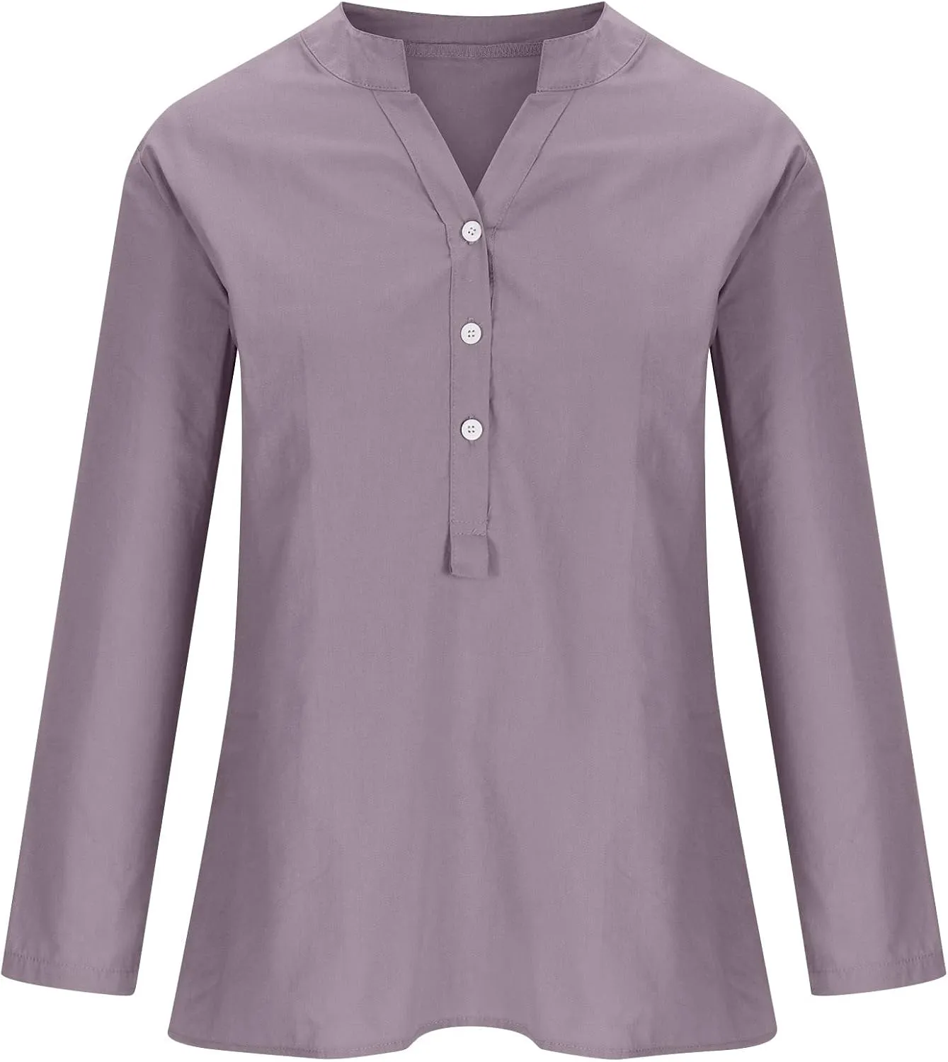 Linen Tops for Women 2025 Summer Button Down Blouses Casual Loose 3/4 Sleeve Shirts V Neck Vacation Henley Tunic