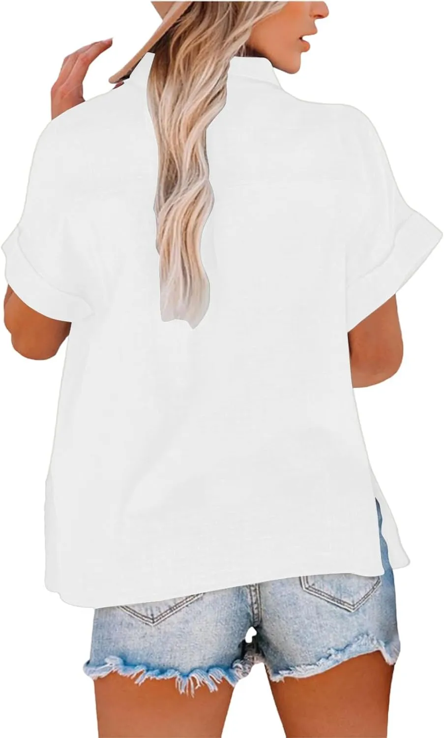 Linen Tops for Women Summer Button Down V Neck Shirts Casual Short Sleeve Loose T-Shirt Cotton Linen Blouse Tees 2025