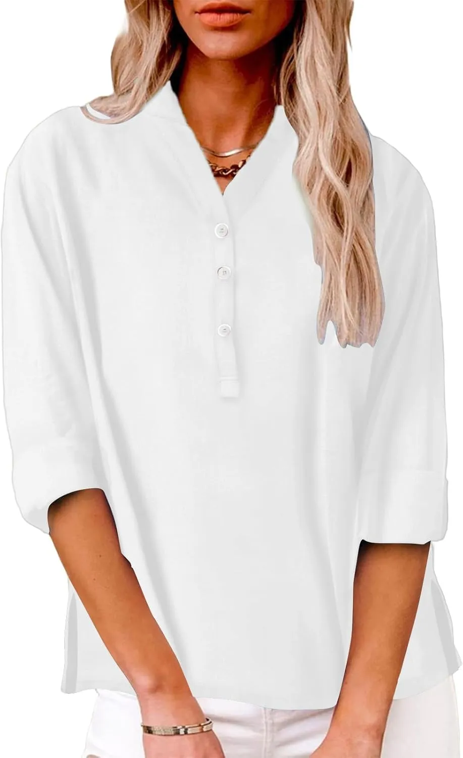 Linen Tops for Women Summer Button Down V Neck Shirts Casual Short Sleeve Loose T-Shirt Cotton Linen Blouse Tees 2025