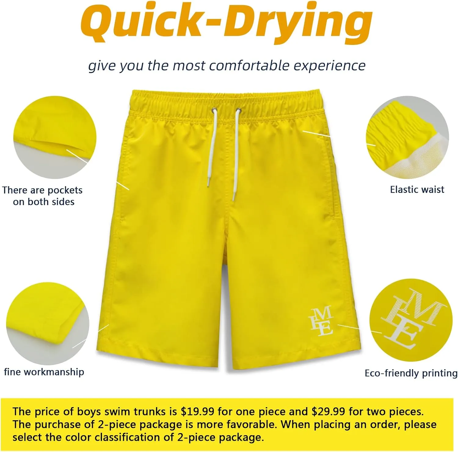 MEILONGER Boys Swim TrunksQuick Dry Beach Board Shorts Swimwear Bathing Suits Size 8,10-12,14-16,18-20