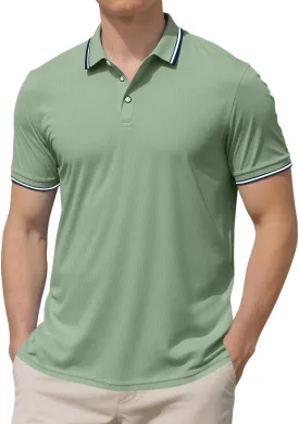 Men's Golf Polo Shirts Short Sleeve Striped Casual Polo Shirts for Men Dry Fit Tennis T-Shirt Tops