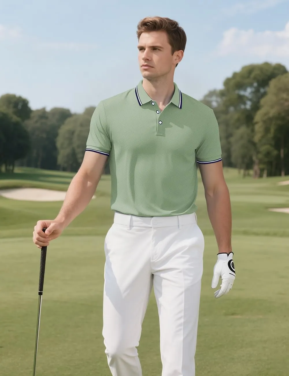 Men's Golf Polo Shirts Short Sleeve Striped Casual Polo Shirts for Men Dry Fit Tennis T-Shirt Tops