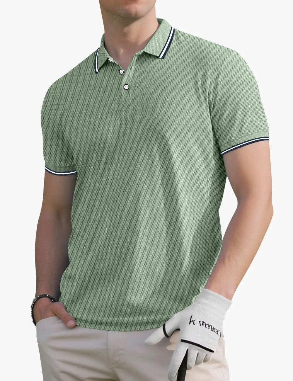 Men's Golf Polo Shirts Short Sleeve Striped Casual Polo Shirts for Men Dry Fit Tennis T-Shirt Tops