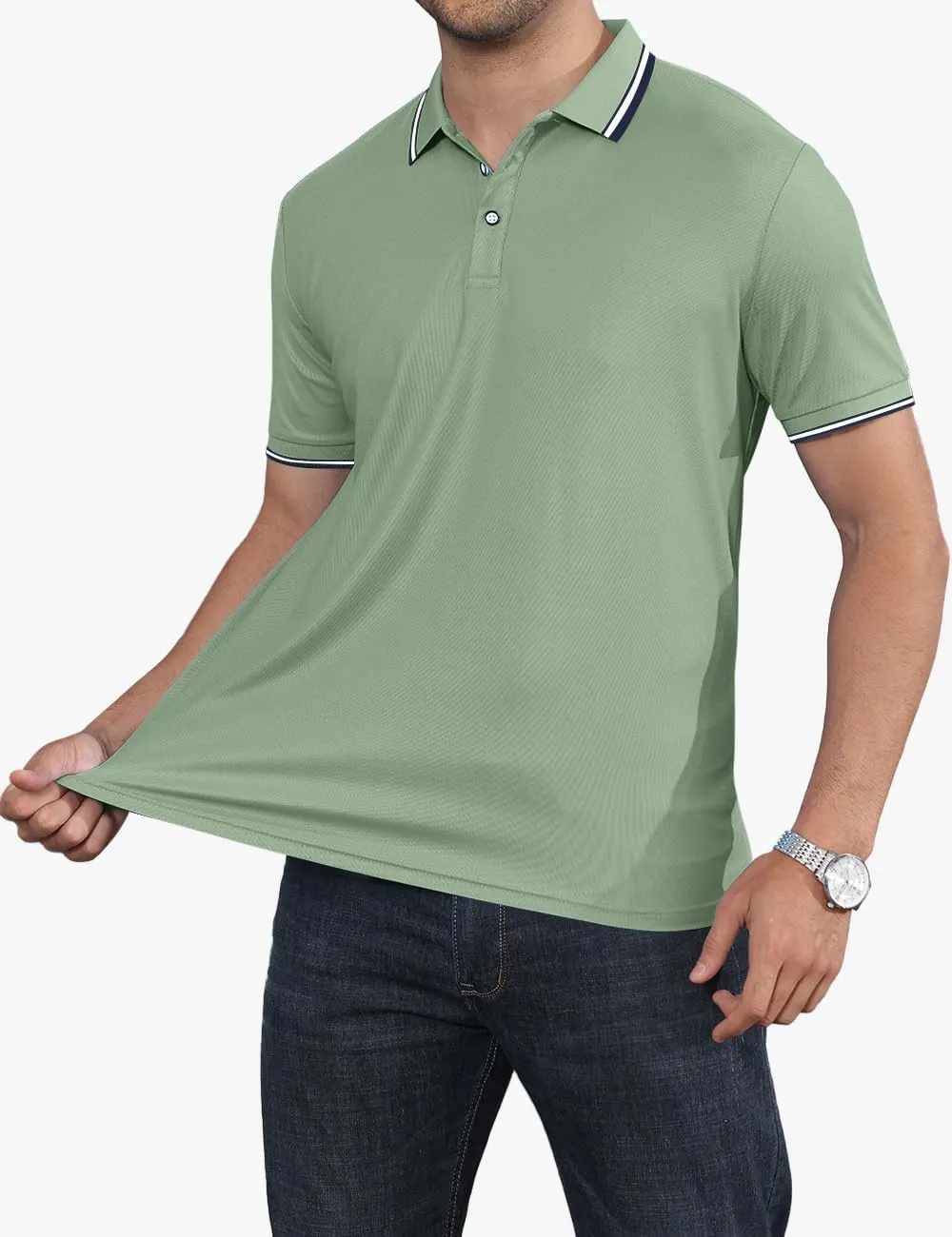 Men's Golf Polo Shirts Short Sleeve Striped Casual Polo Shirts for Men Dry Fit Tennis T-Shirt Tops