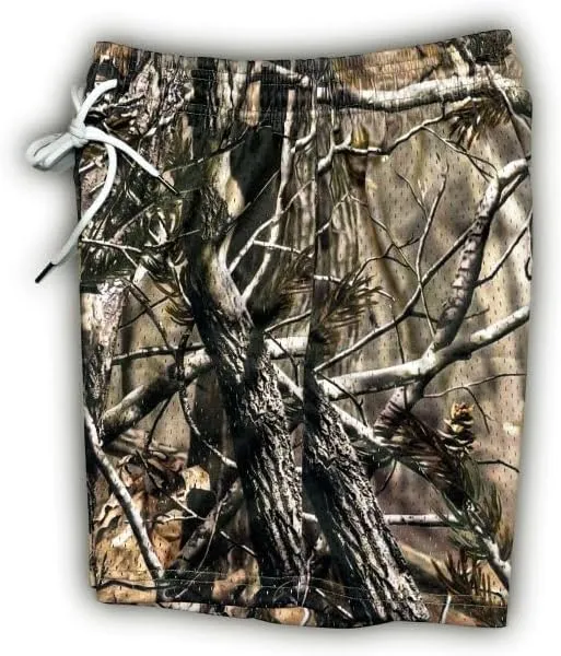Men's Real Tree Print Mesh Shorts Lightweight Breathable Quick-Dry Running Gym Shorts for Outdoor Casual Wear