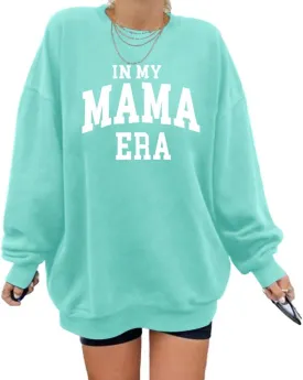 MYHALF Women Mama Sweatshirt Oversized Sweatshirts Crewneck Mom Era Print Pullover Long Sleeve Sweater Shirts