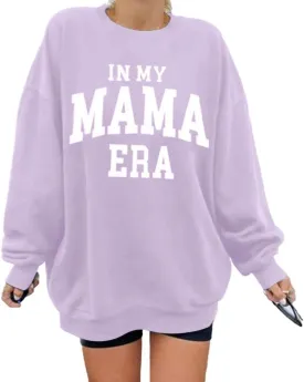 MYHALF Women Mama Sweatshirt Oversized Sweatshirts Crewneck Mom Era Print Pullover Long Sleeve Sweater Shirts