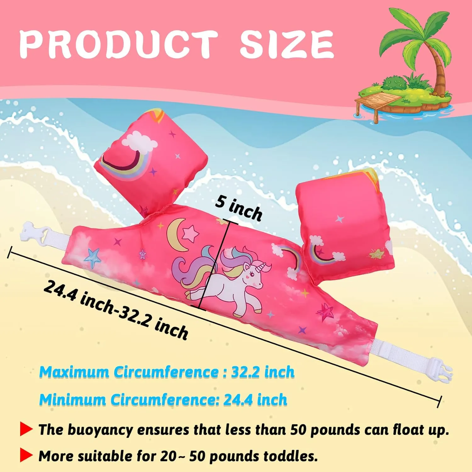 Onory Toddler Swim Vest Kids Adjustable Strap Swimming Jacket Pool Floaties Learn Swimming Training, Cute Cartoon Swim Training Equipment Swim Aid for 20-50 lbs Boys and Girls