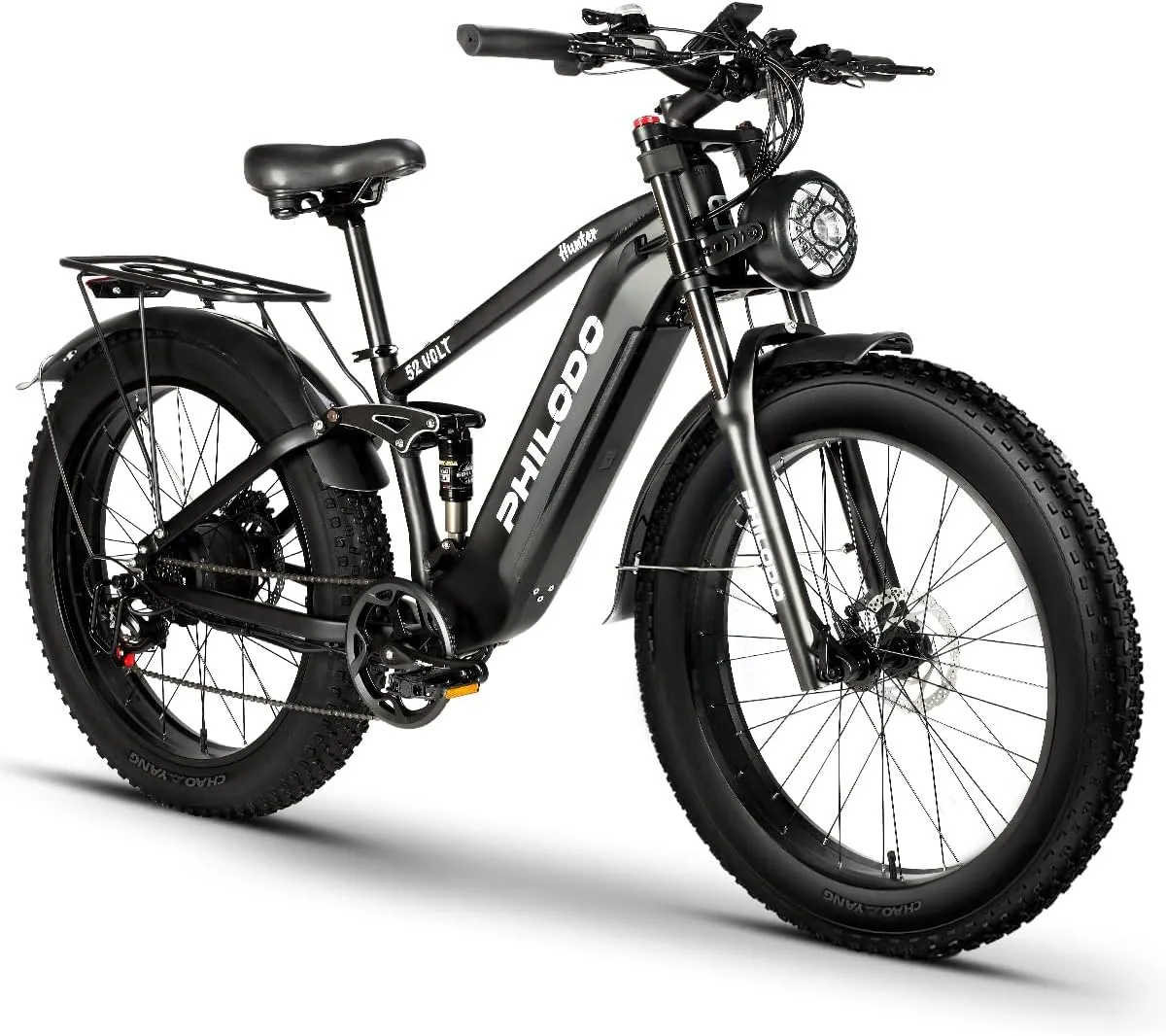 PHILODO 1500W 52V 23Ah Electric Bike for Adults - 36MPH 80 Mile Range, 26"x4" Fat Tire Mountain Ebike with Full Suspension & Hydraulic Disc Brakes - All-Terrain Commuter Bicycle