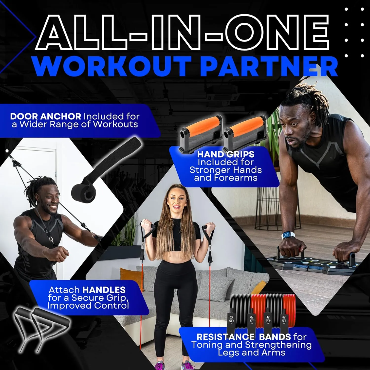 Push Up Board for Full Body Workout at Home - Portable, Joint Friendly, Fun & Motivating Home Workout Equipment with QR Code Guided Workouts - Ideal for Men, Women, Teens - L&C Exercise Essentials