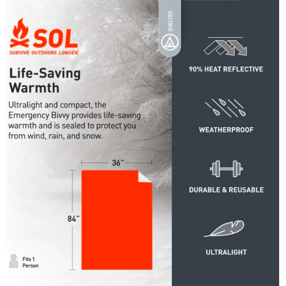 SOL Emergency Bivvy XL with Rescue Whistle & Tinder Cord