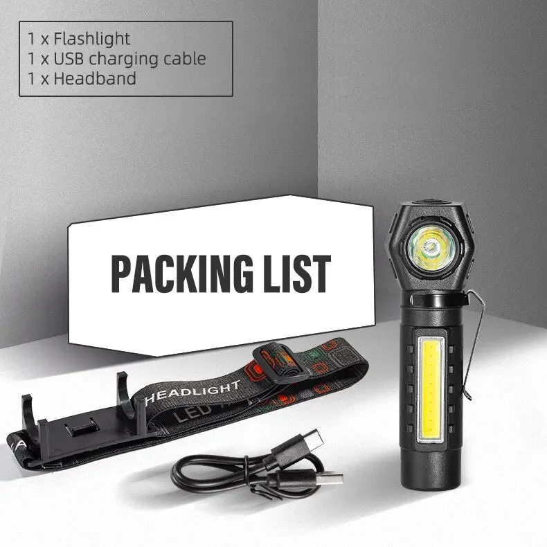 Super Bright LED Headlamp Rechargeable Flashlight with XPE COB Beads and Tail Magnet Dual Purpose Work Light Waterproof