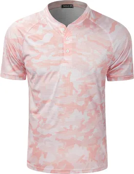 TAPULCO Mens Collarless Golf Shirts Short Sleeve Dry Fit Stretch Casual Breathable Lightweight Tshirts