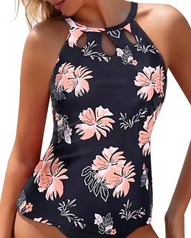 Tempt Me High Neck Tankini Top Backless Bathing Suit for Women Key Hole Swimsuit Swim Top Only