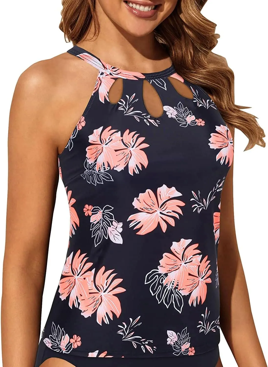 Tempt Me High Neck Tankini Top Backless Bathing Suit for Women Key Hole Swimsuit Swim Top Only