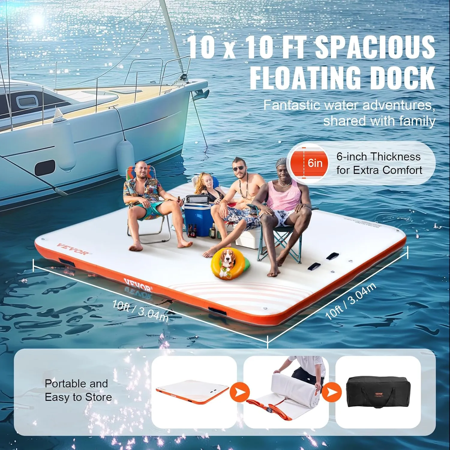 VEVOR Inflatable Floating Dock, Inflatable Dock Platform, Non-Slip Air Dock Platform with Portable Carrying Bag & Detachable Ladder, Floating Platform Island Raft for Pool Beach Ocean