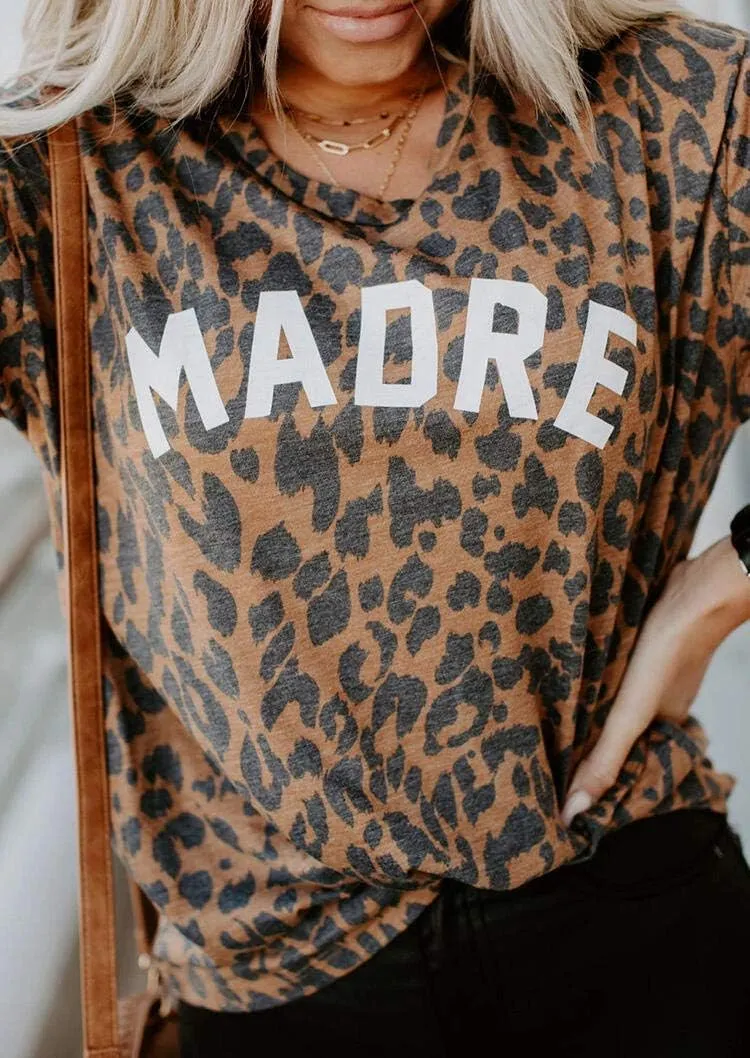 Womens Madre Leopard Print T-Shirts Short Sleeve Mama Shirts Cheetah Mom Graphic Tees Tops
