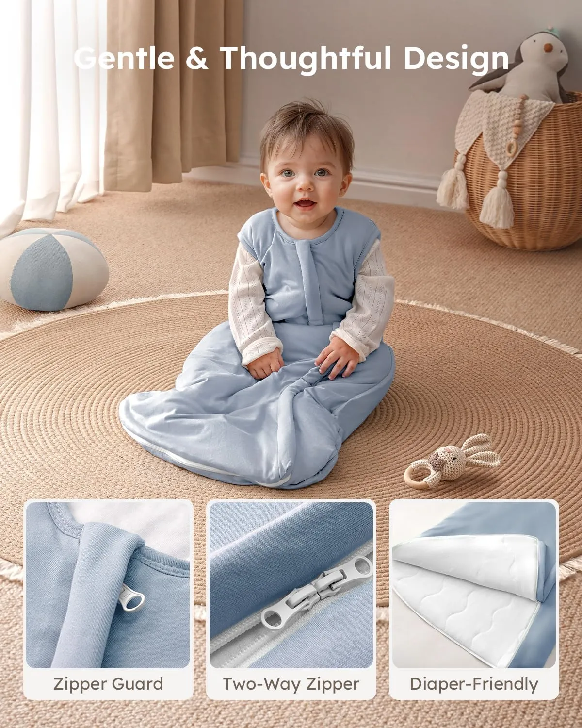 Yoofoss Rayon Made from Bamboo Baby Sleep Sack 0-6 Months 1.0 Tog Baby Wearable Blanket, Super Soft Infant Toddler Sleeping Sack 2-Way Zipper