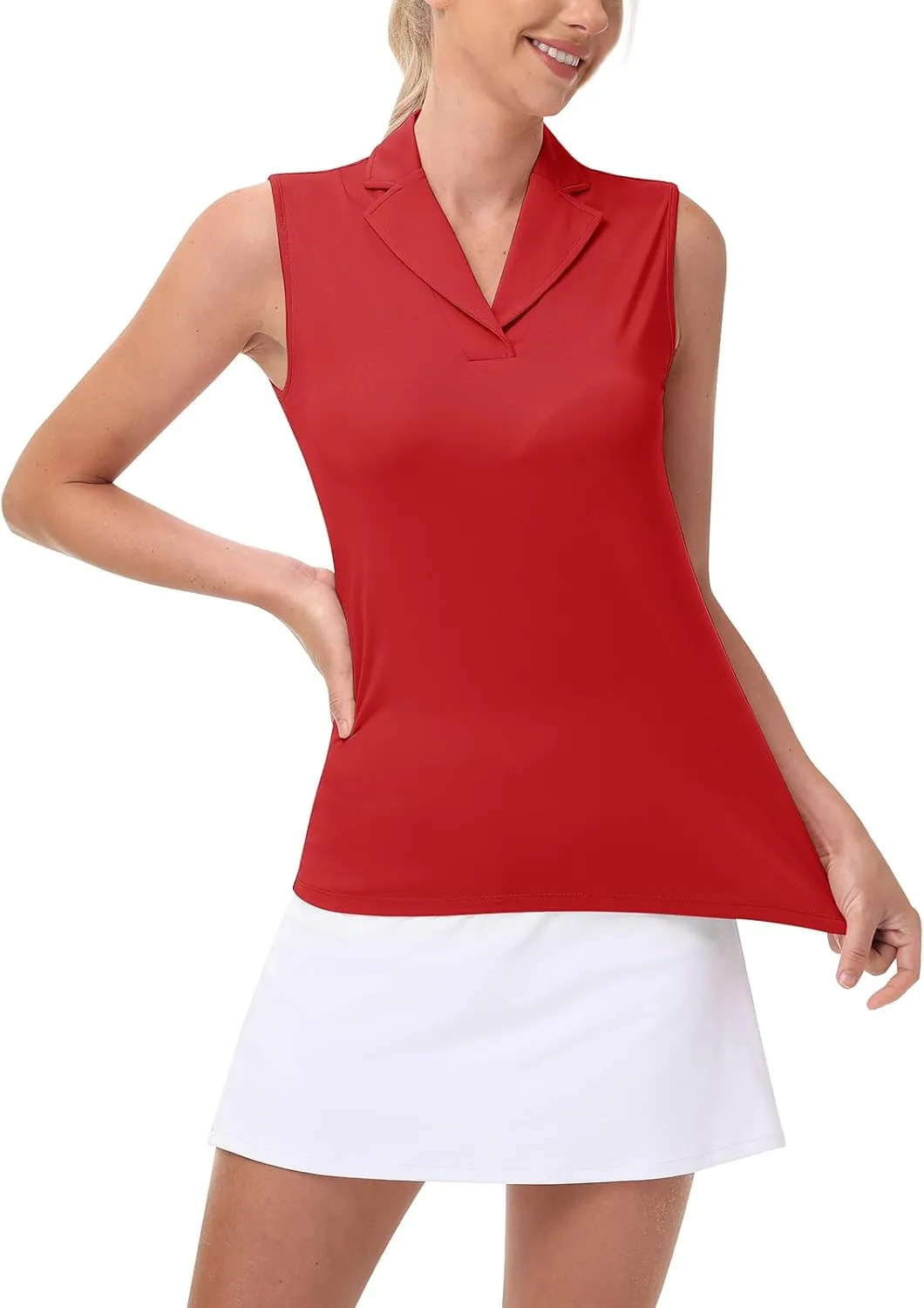 YSENTO Women's Sleeveless Golf Shirts Summer Fashion Cute Polo Tops UPF 50 Dry Fit Lapel Collar V Neck Clothes